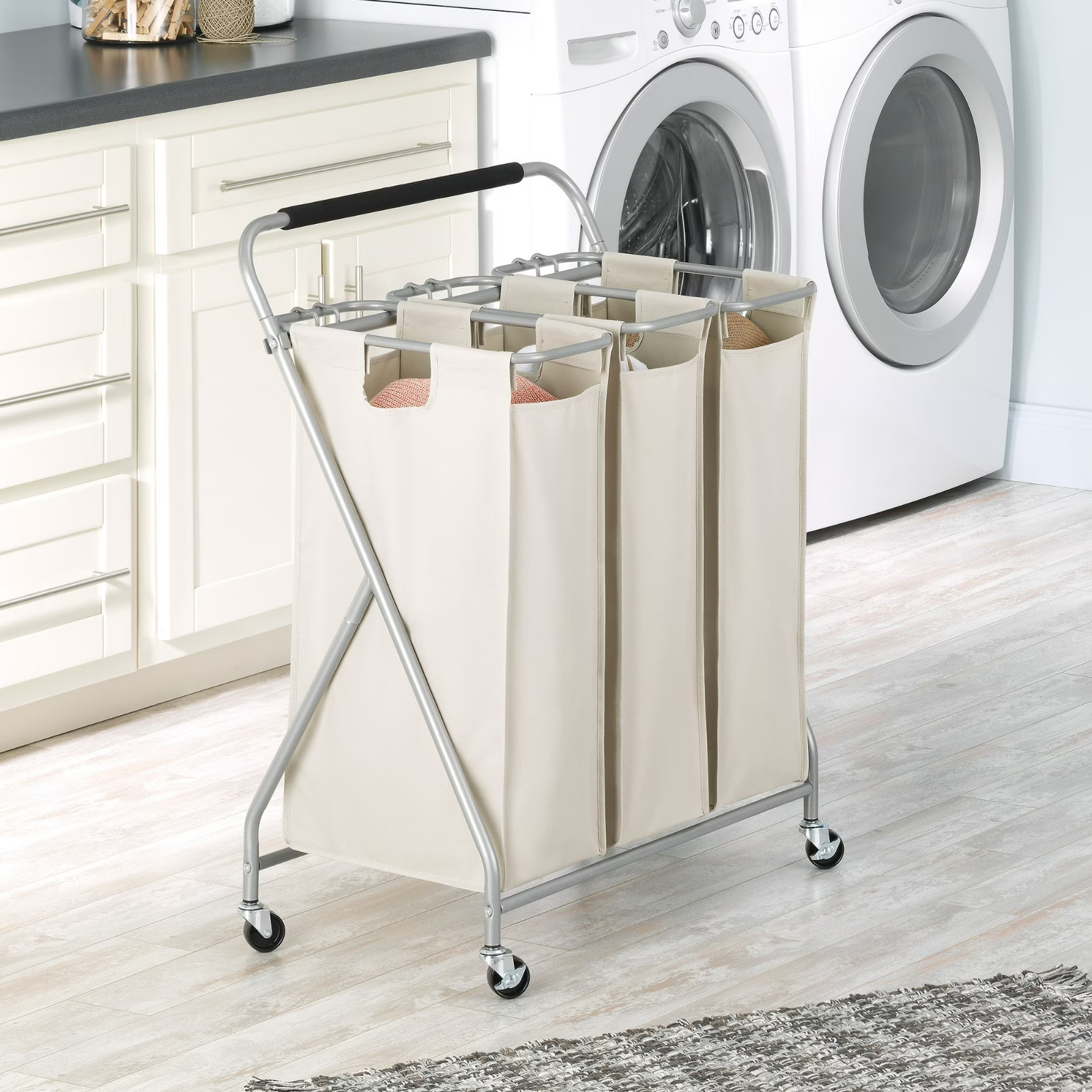 Triple Laundry Sorter with Wheels, 17.25 L x 31.0 W x 35.0 H Inches