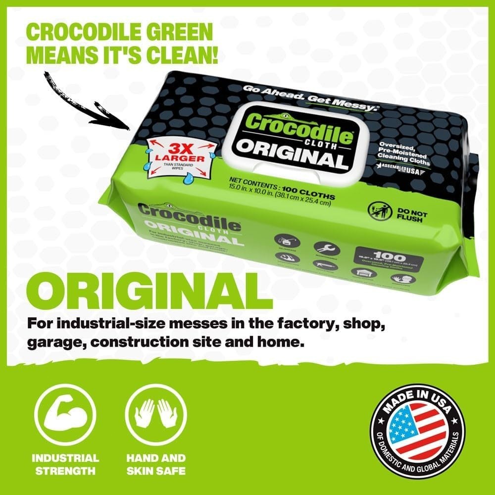 Crocodile Cloth Original Cleaning Wipes, Heavy-Duty Multi-Surface Hand & Tool