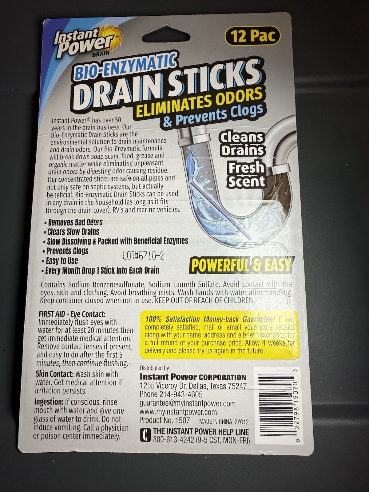 Instant Power Bio Enzymatic Drain Sticks 12 Pack Eliminate Odors & Prevent Clog