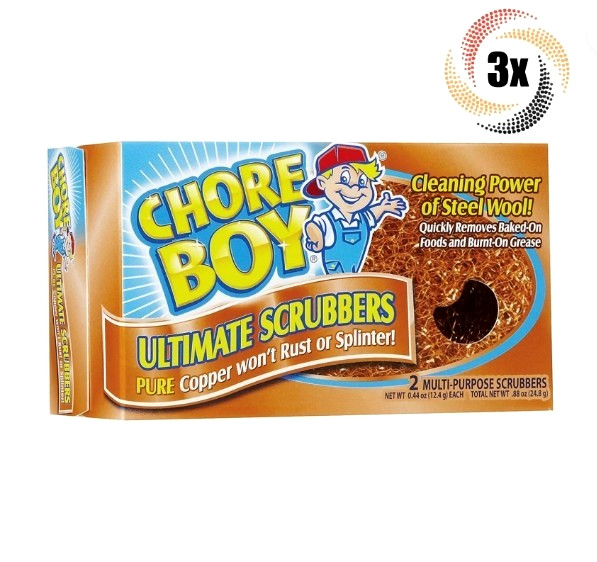 3x Boxes Chore Boy Ultimate Pure Copper Scrubbers | 2 Per Box | total 6ct
