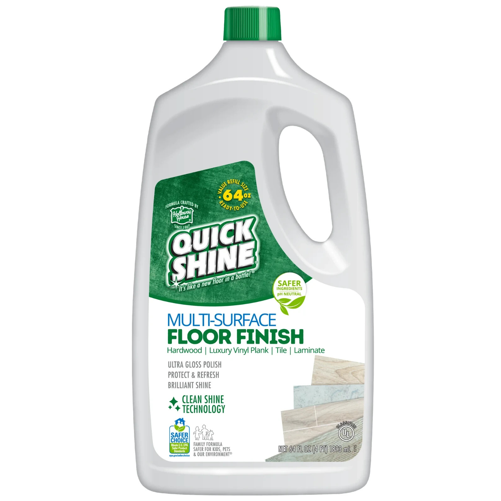 Quick Shine Multi-Surface Floor Finish, 64 fl oz Unscented Household Floor Clear