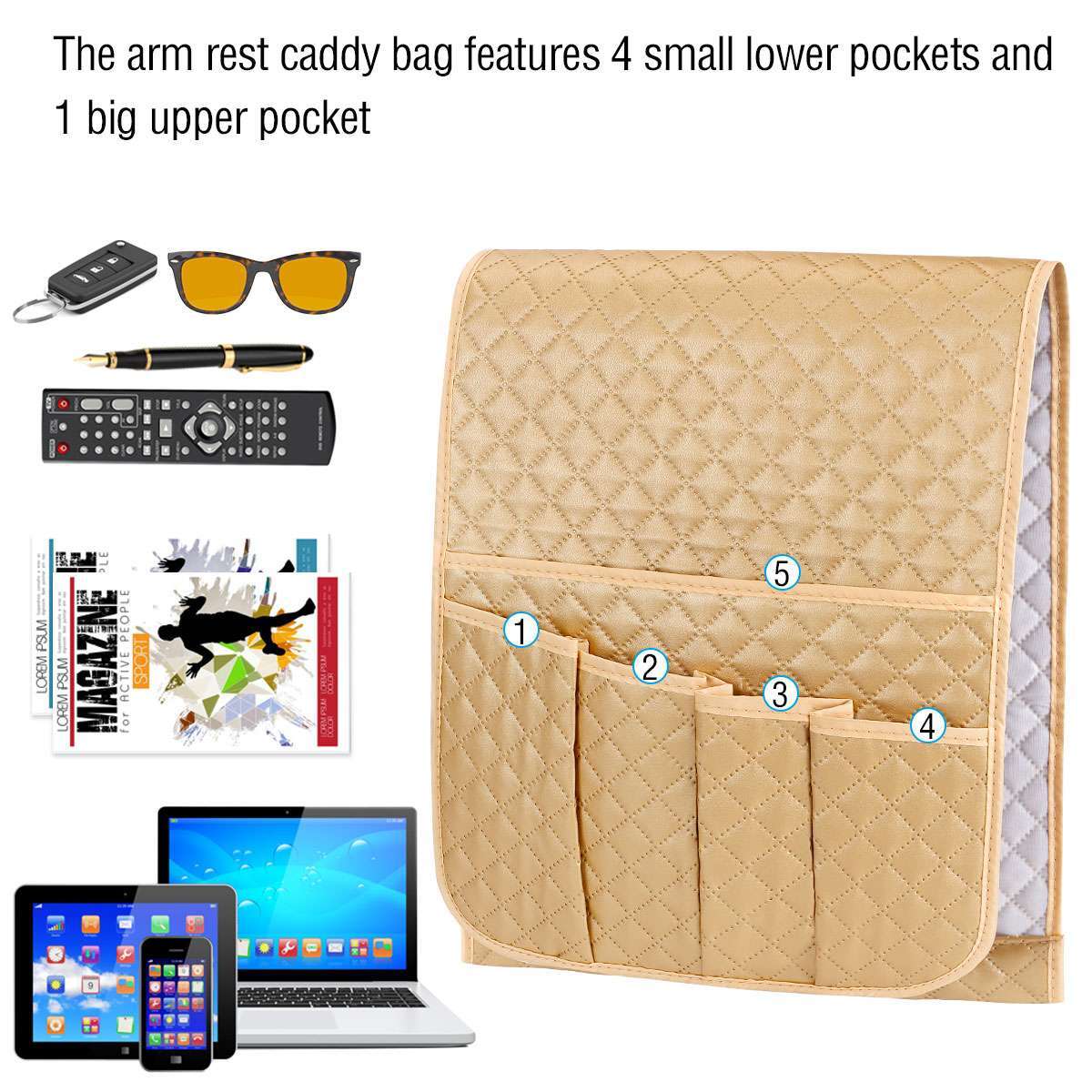 US Sofa Arm Rest TV Remote Control Organizer Holder Caddy Pocket Chair Couch Bag