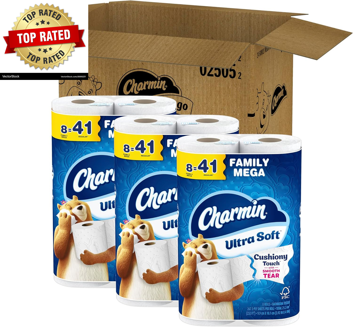 Ultra Soft Cushiony Touch Toilet Paper, 24 Family Mega = 123 Regular Rolls,White
