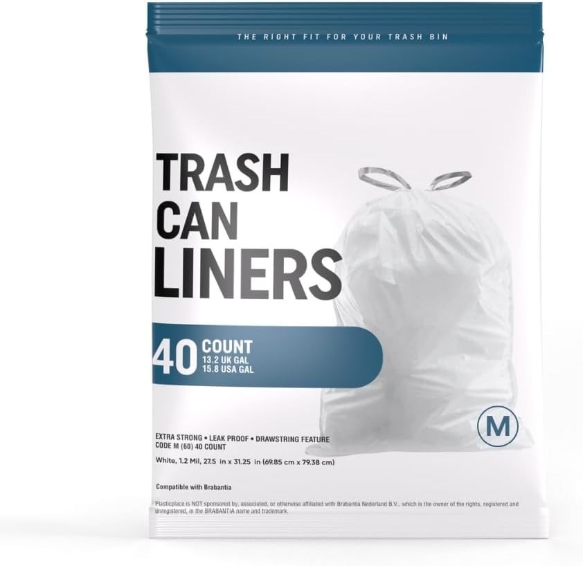 Plasticplace 16 Gal Trash Bags, Compatible with Brabantia Code M Size, 40 Ct