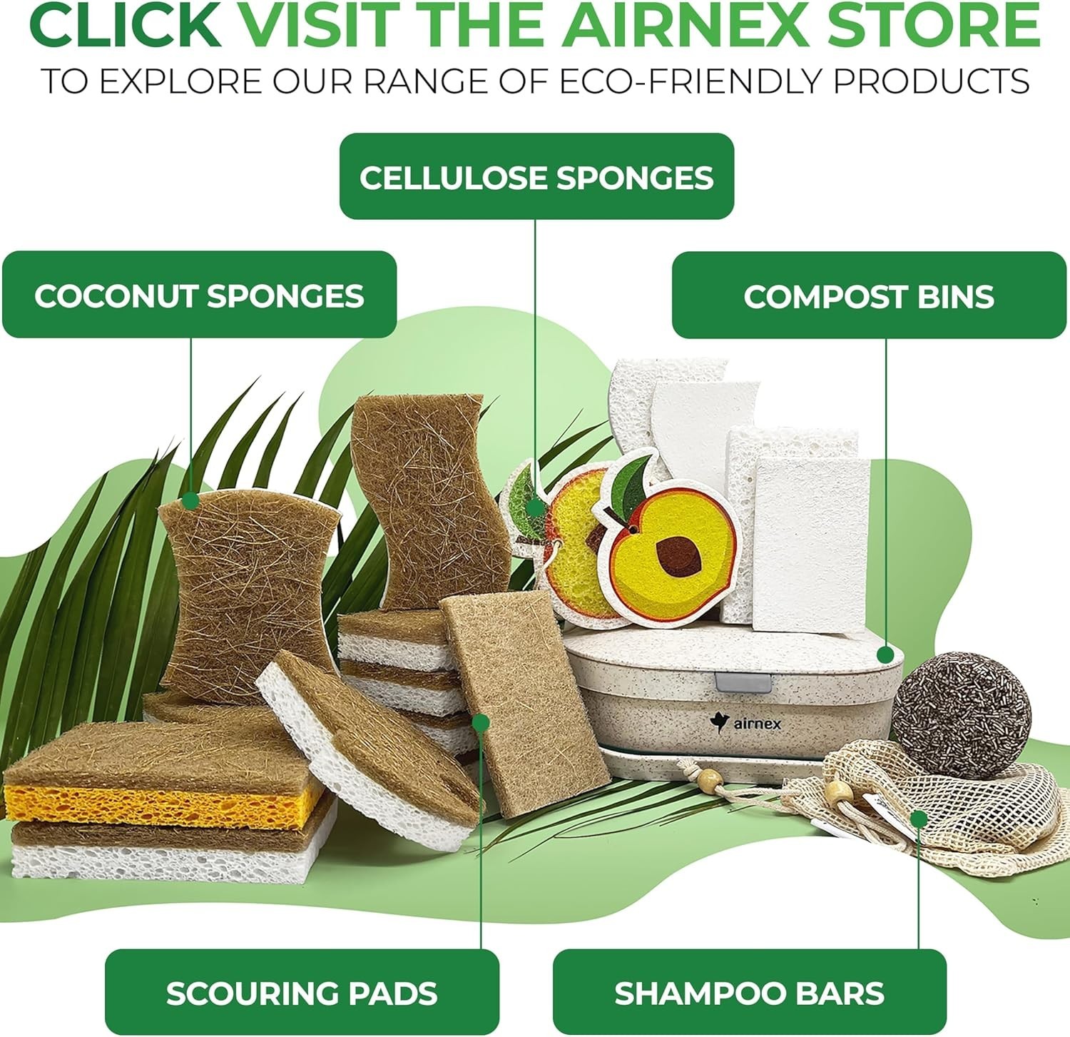 Biodegradable Natural Kitchen Sponge – Compostable Cellulose and Coconut Waln…