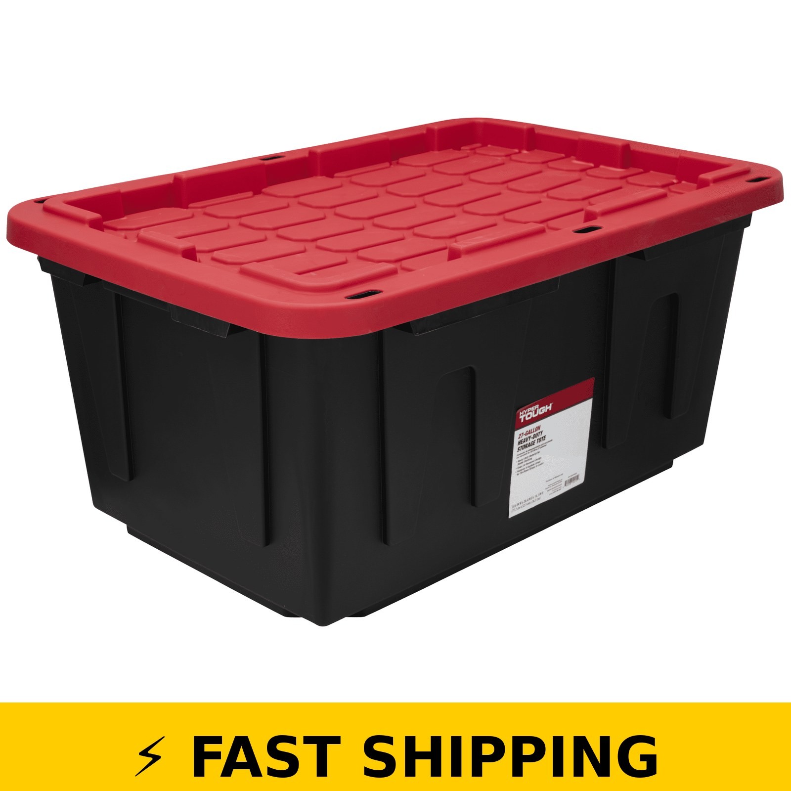Hyper Tough 27 Gallon Storage Bin with Snap Lid, Black and Red