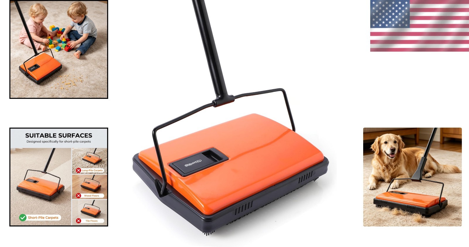 Lightweight Manual Carpet Sweeper for Pet Hair – Quiet & Eco-Friendly Solution
