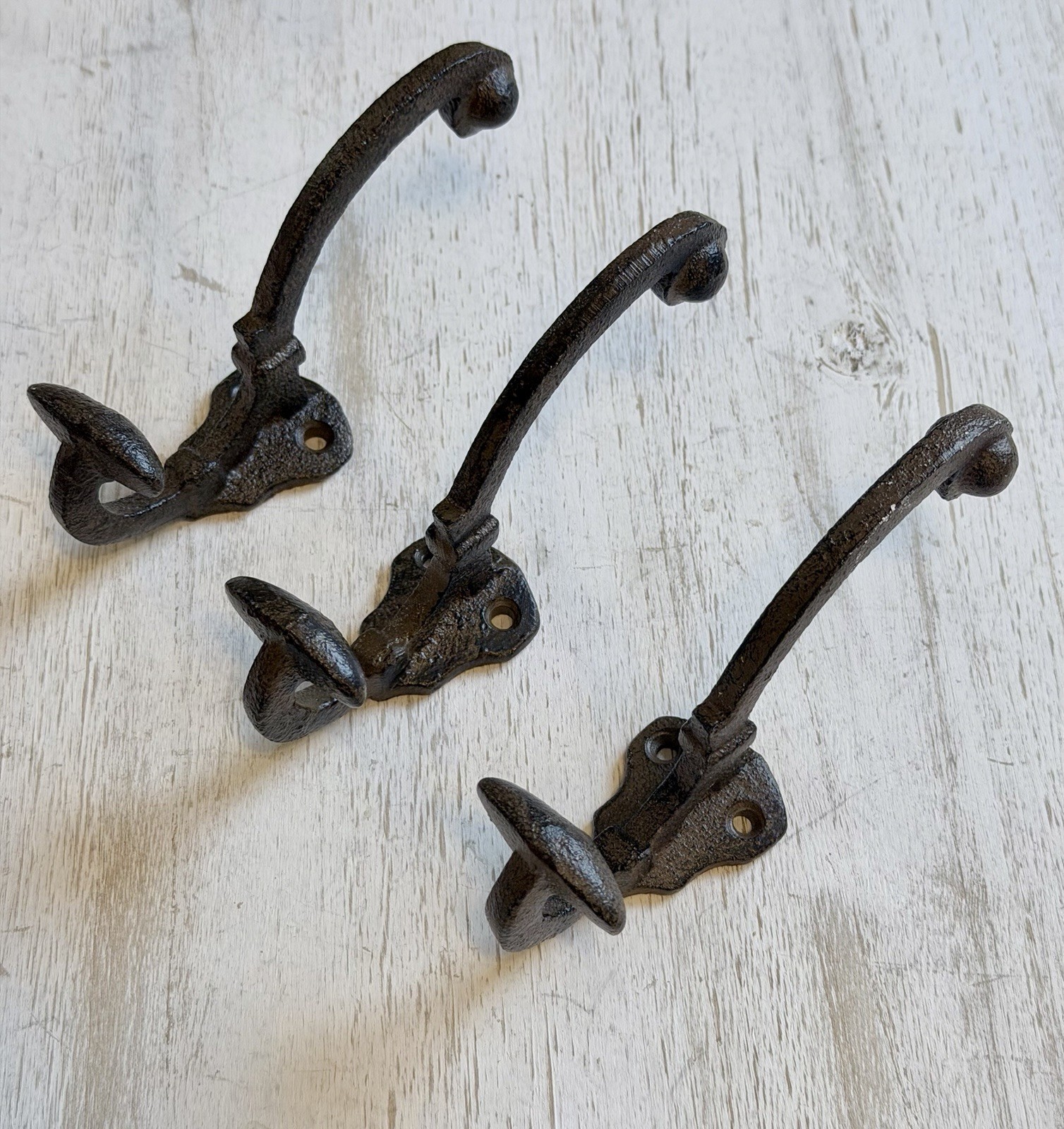 5 Cast Iron Rustic Brown double Wall Hooks Vintage Style Coat Entryway Hook 5.5”