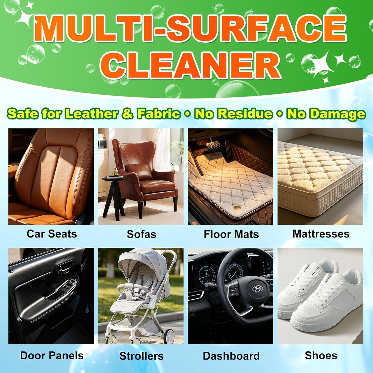 Car Interior Foam Cleaner Kit, Multifunctional Auto Detailing Cleaner with Brush