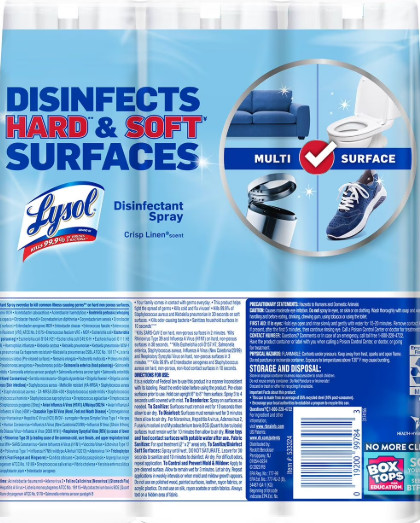 Lysol Disinfectant Spray Crisp Linen 19 oz 3 Pack (Pack of 2) 6 Cans Total