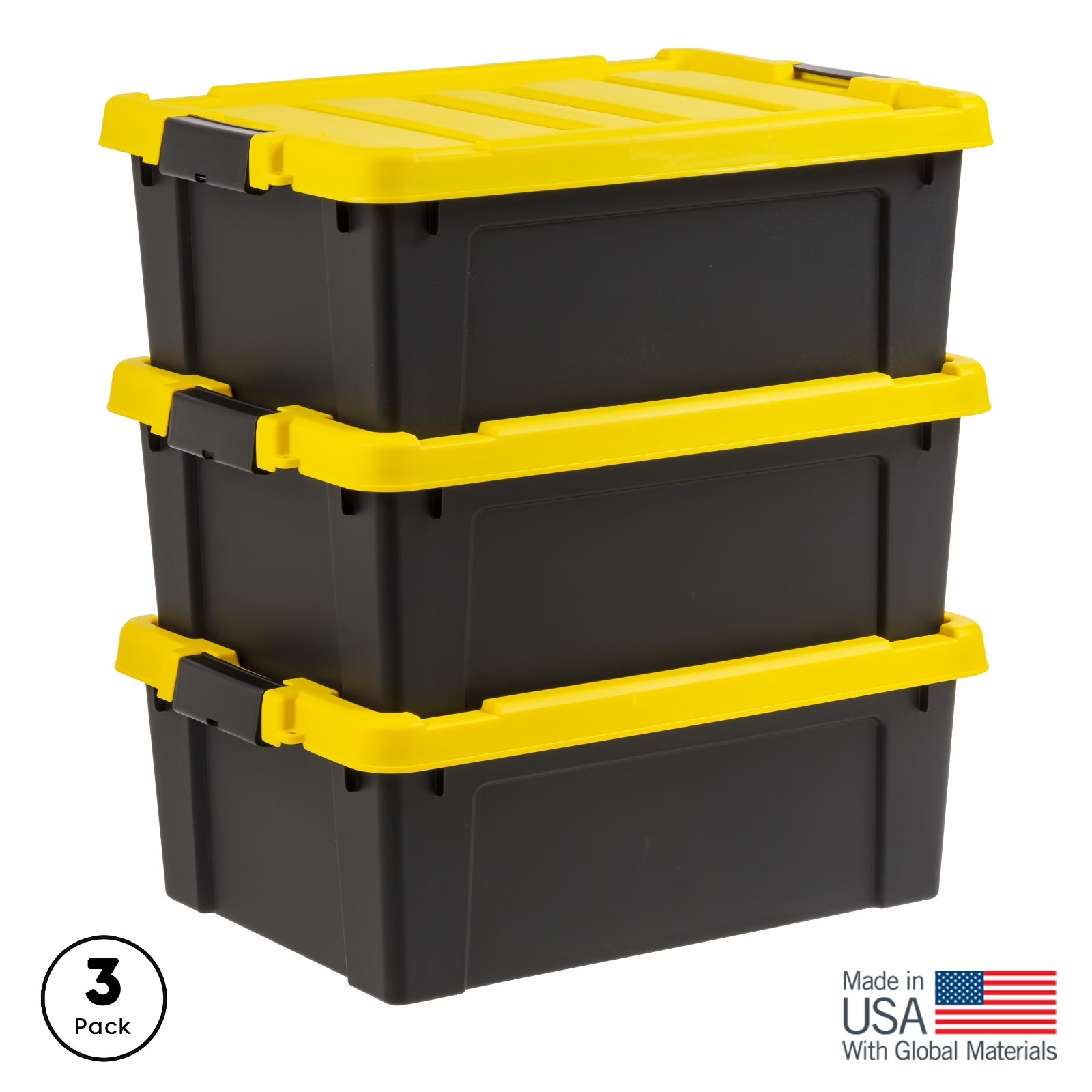 IRIS 12 Gallon Plastic Latching Storage Bin Tote Lid Black 3-Pack