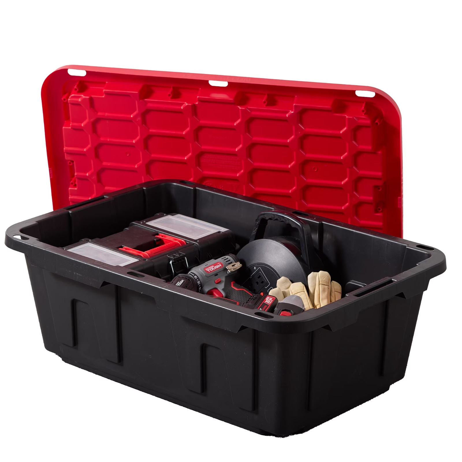 Hyper Tough 17 Gallon Medium Storage Bin with Snap Lid Black and Red Heavy Duty