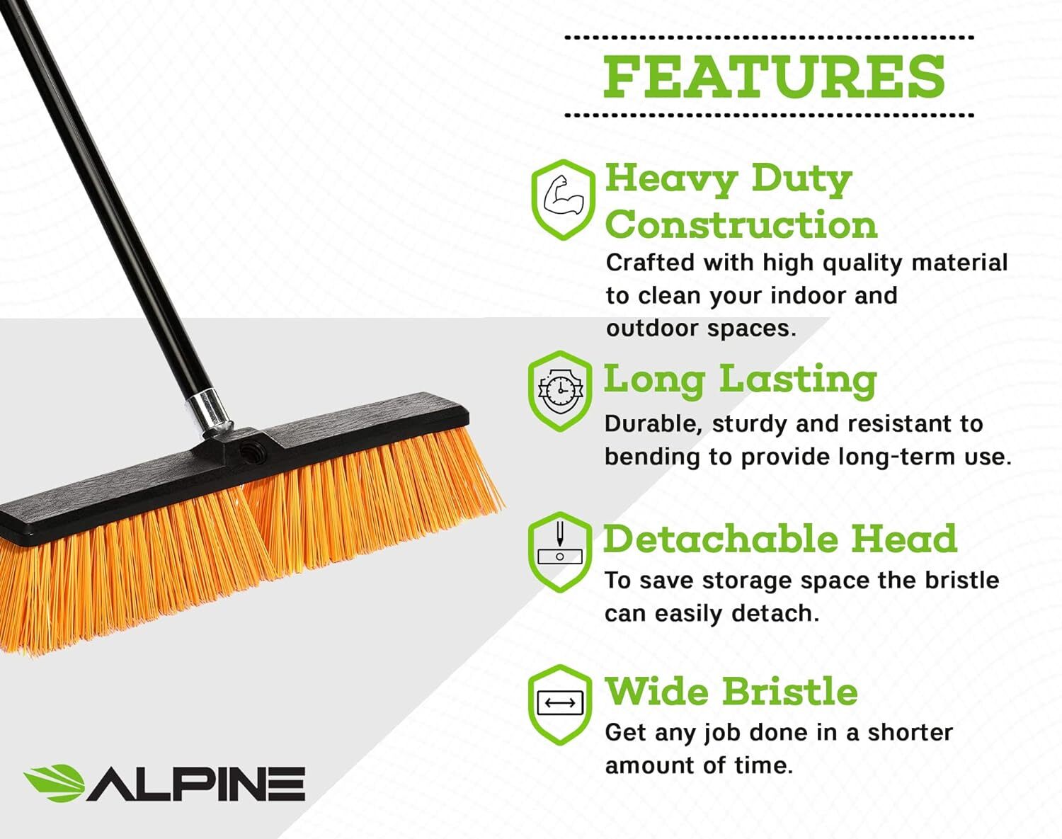Alpine Industries Push Broom Heavy Duty Smooth Surface