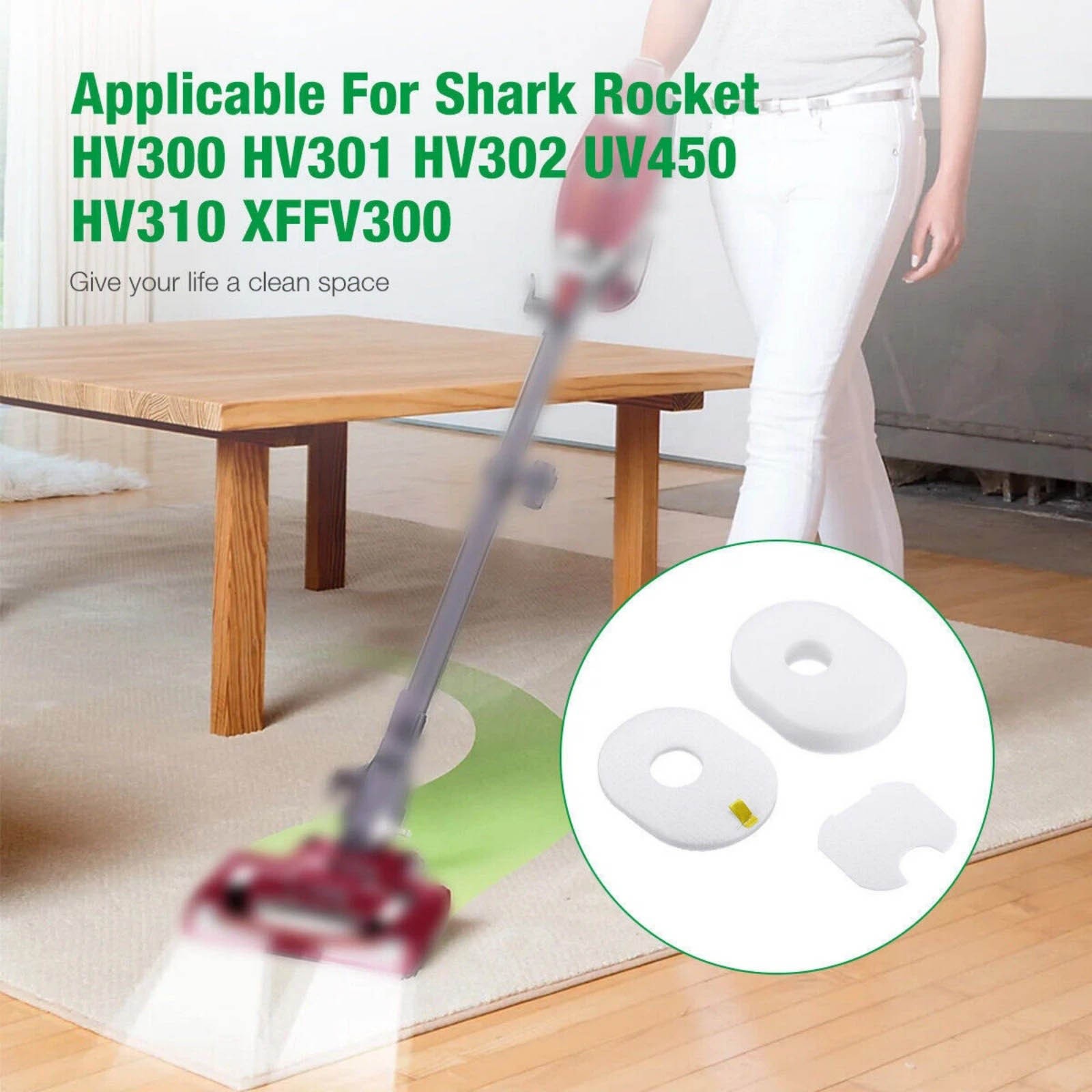 4 Pack Filter Set Replacement for Shark Rocket Vacuum HV300 HV301 CS100 Models