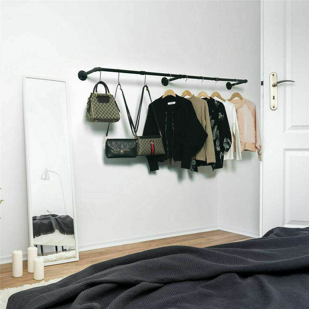 Long Clothes Rack 71″Pipe Wall Mounted Garment Rack Hanging Rod Clothing Storage