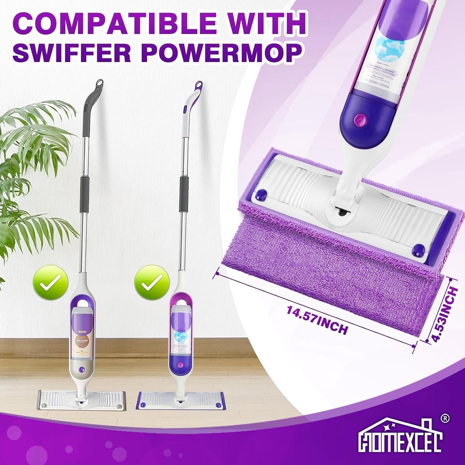 HOMEXCEL Reusable Microfiber Mop Pads for Swiffer PowerMop, Power Mop Pads Refil
