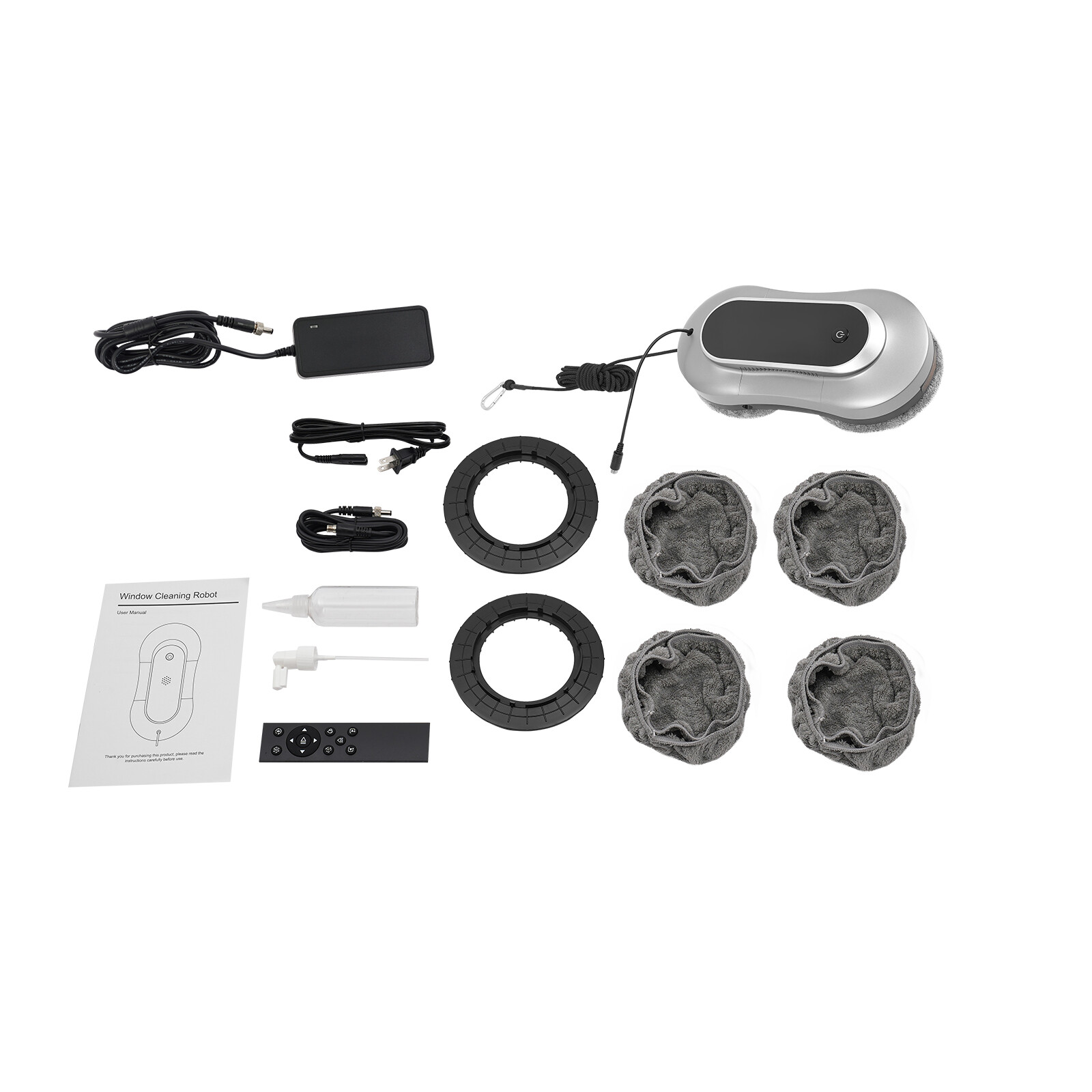 80W Bilateral Ultrasonic Nozzles Remote Silver-gray Smart Window Cleaning Robot