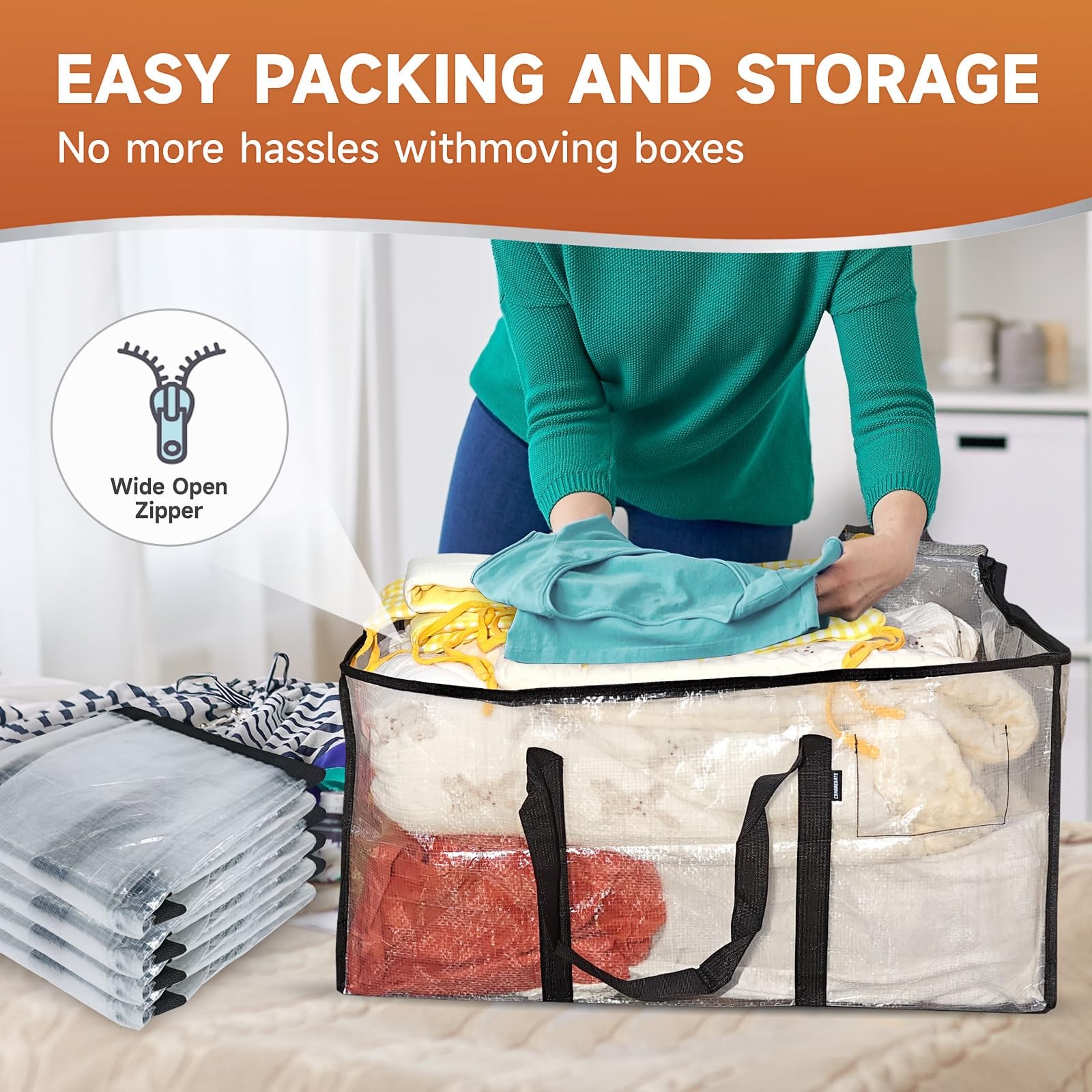 25.6 Gal Extra Large Moving Storage Bags Zippers Handles Heavy Duty 8 PCS
