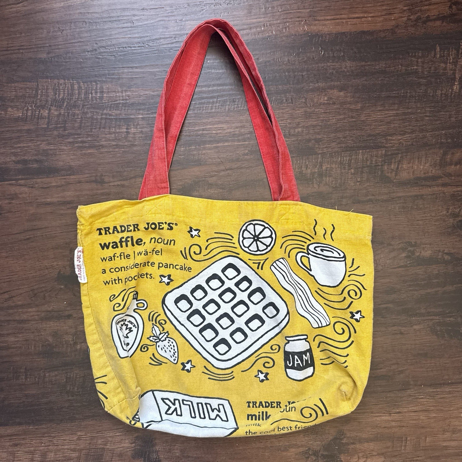 Trader Joe’s Canvas Tote Bag Yellow Pop Art Foldable Large All-Over Design