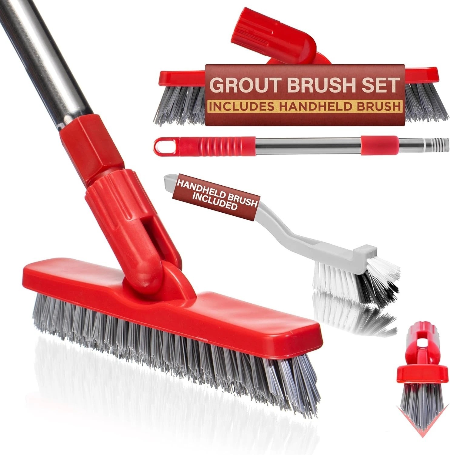 Grout Brush with Long Handle Extendable Tile Floor Scrubber Crevice Cleaning Set