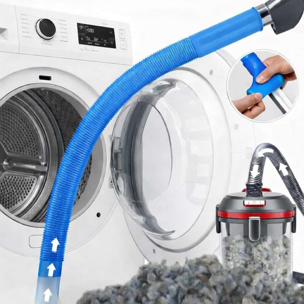 Clothes dryer vent cleaning kit with vacuum hose attachment brush, lint remover