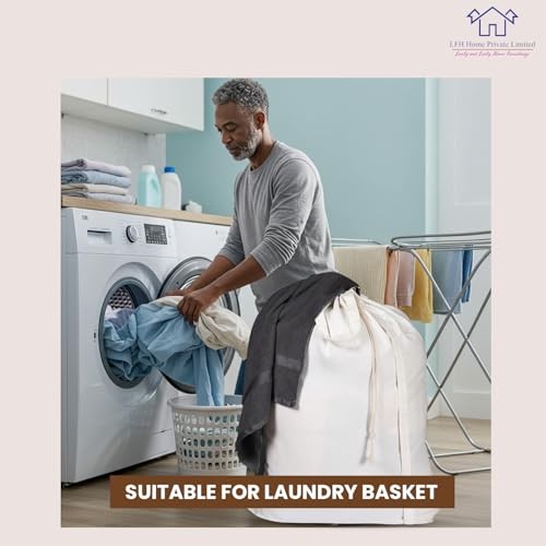 Extra Large White Cotton Blend Laundry Bag with Handle – 24″x36″