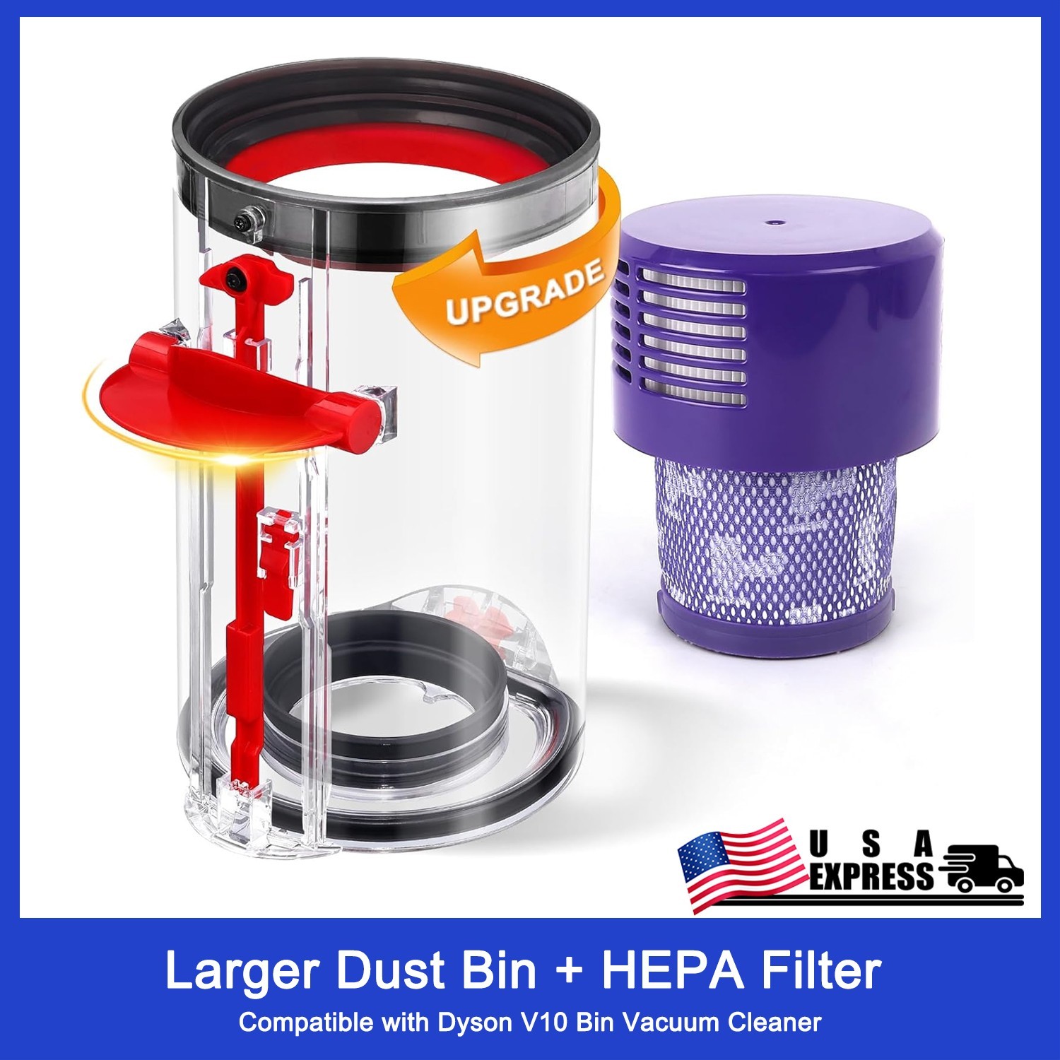 Upgraded Dust Bin+HEPA Filter for Dyson V10 Vacuum Cleaner Canister Large Bin