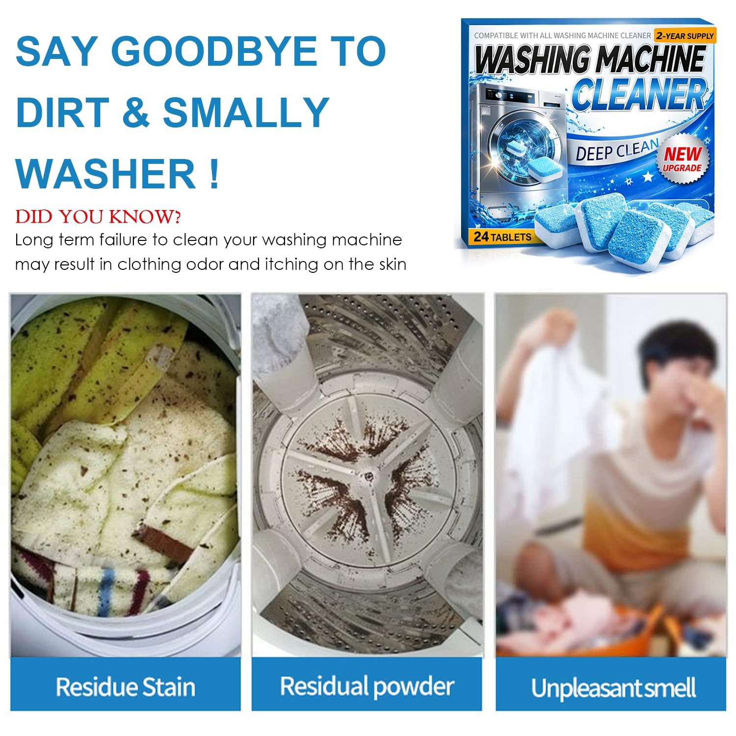 Washing Machine Cleaner Tablets 24 Pack Enzyme Deep Clean Front Load Washer