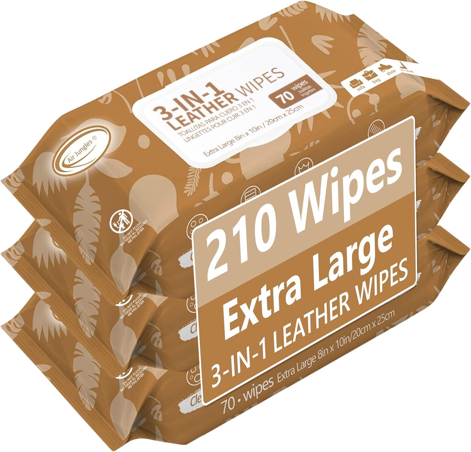 Air Jungles 3in1 Leather Cleaner Wipes 70 Count (Pack of 3) 210 Sheets