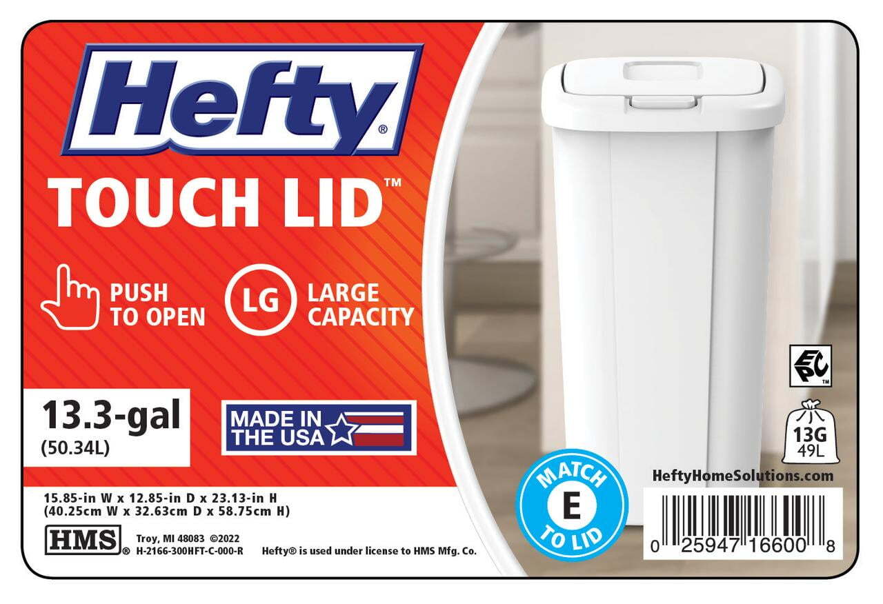 13.3 Gallon Trash Can, Plastic Touch Top Kitchen Trash Can, White，NEW!!!