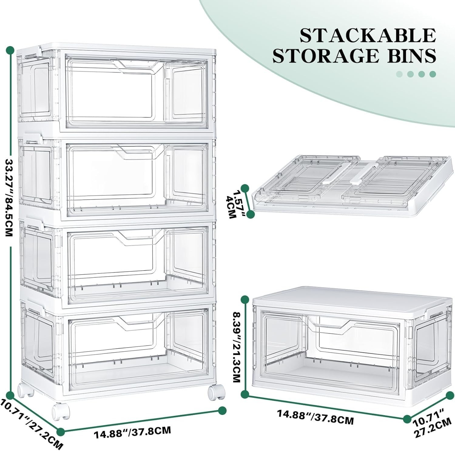 Clear Storage Bins with Lids – 4 Tier Plastic Bins with Wheels, Stackable Sto…