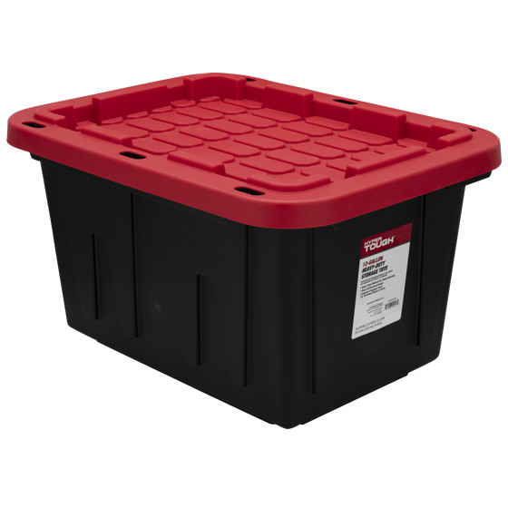 Hyper Tough 12 Gallon Storage Bin w/ Snap Lid, Black/Red Heavy Duty Container.