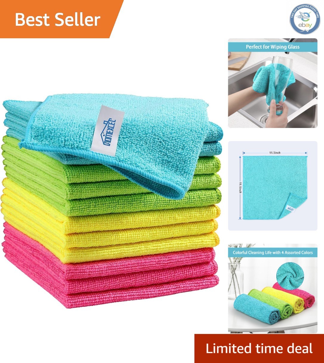 Multicolor Microfiber Cleaning Rags, 12 Pack, Perfect for All Ages and Surfaces