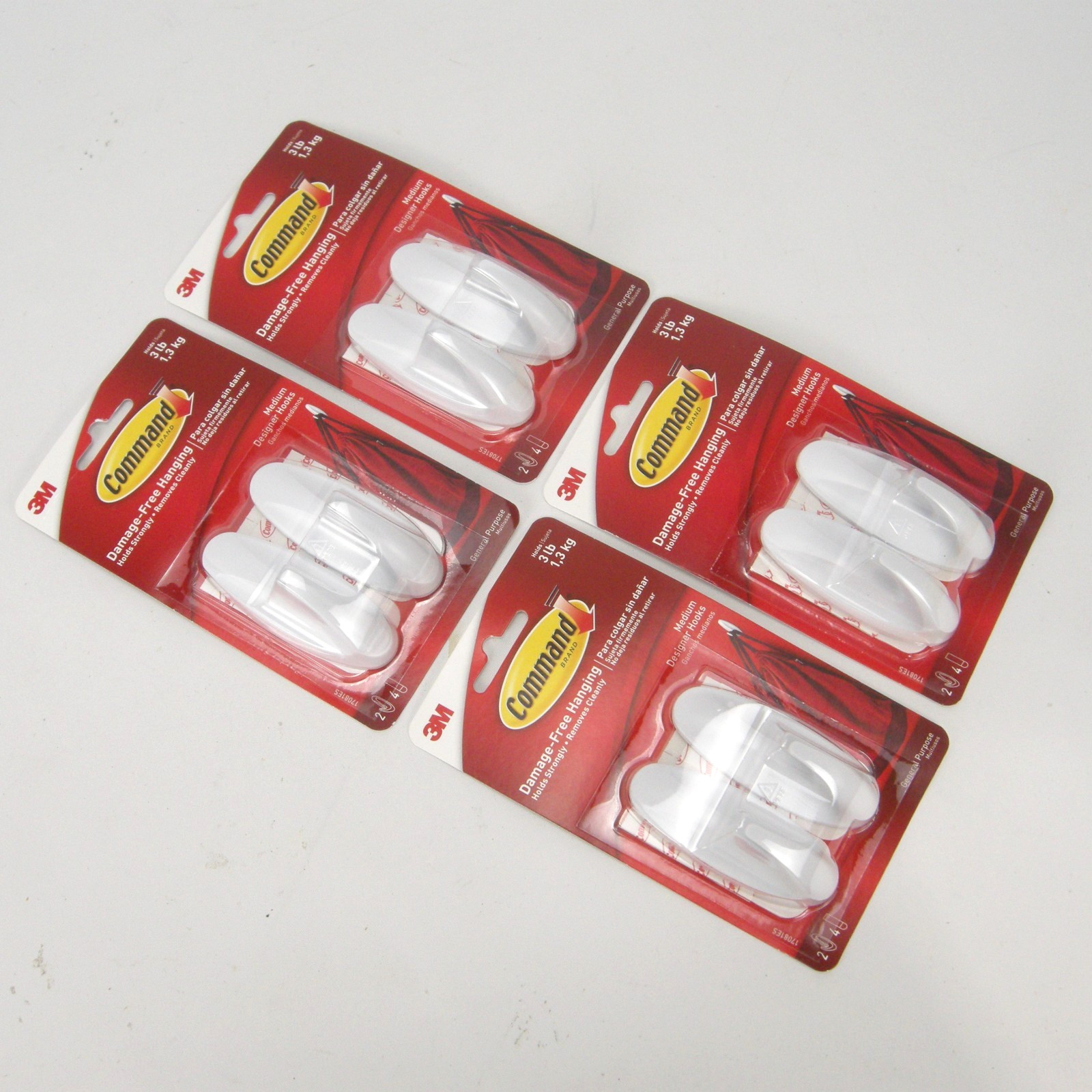 3M Command Hooks 3 Lb Medium Designer Lot of 8 Hooks NIP