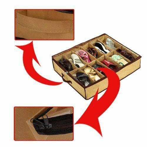 2Pcs 12 Pairs Under Bed Shoe Storage Organizer Holder Closet Box Bag with Zipper