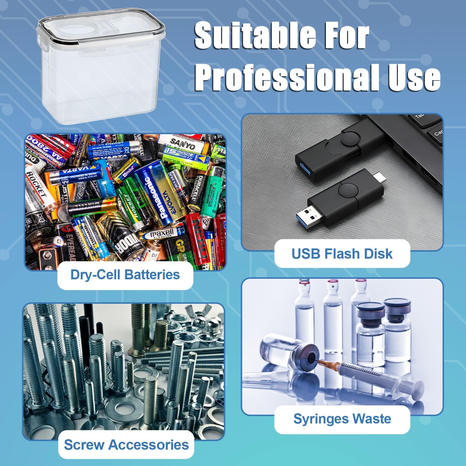 Battery Recycling Container Lid 1.3 L Capacity Dry Cell Storage Disposal Bin