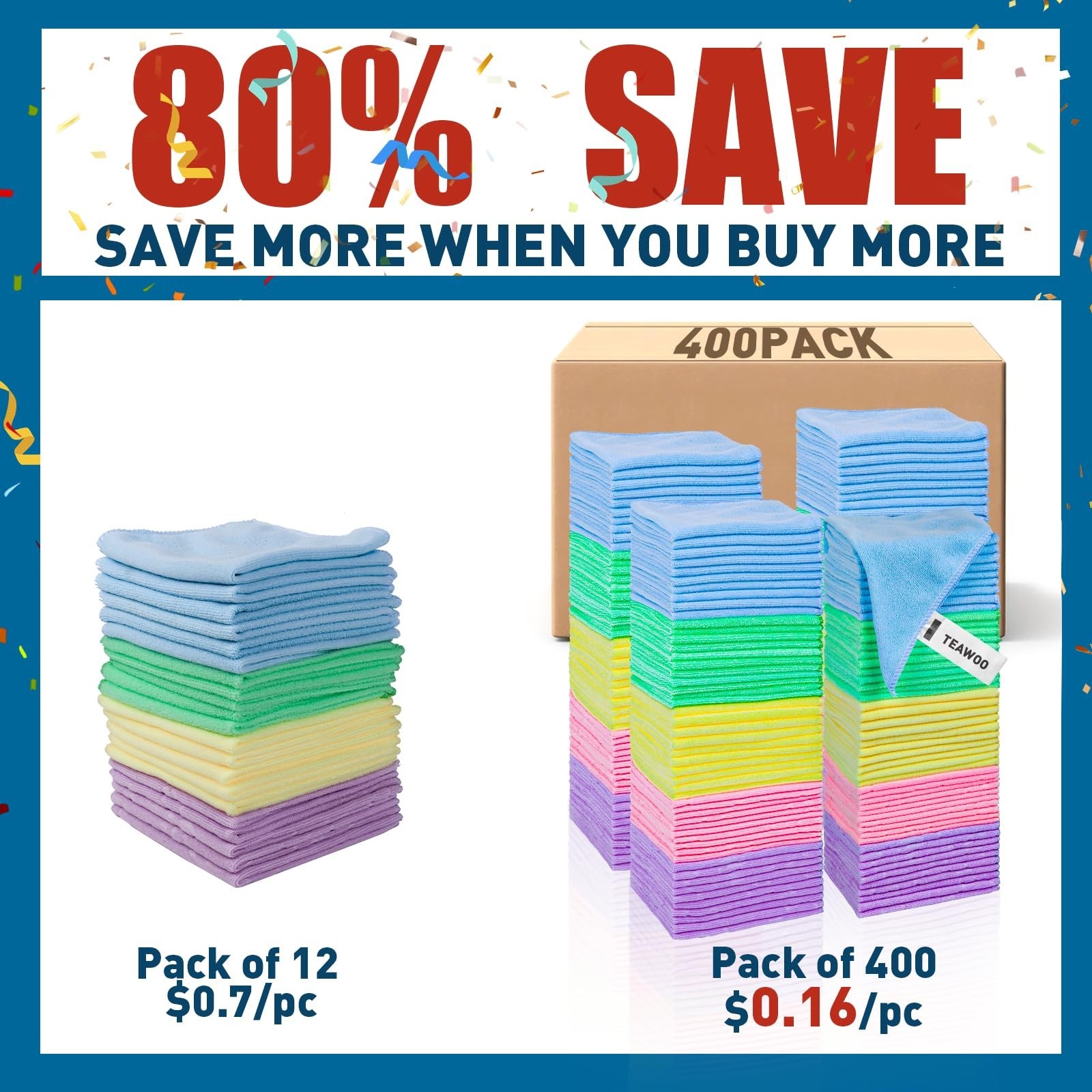 400 Pack Microfiber Cleaning Towels – Assorted Colors, Perfect for Cars & Home
