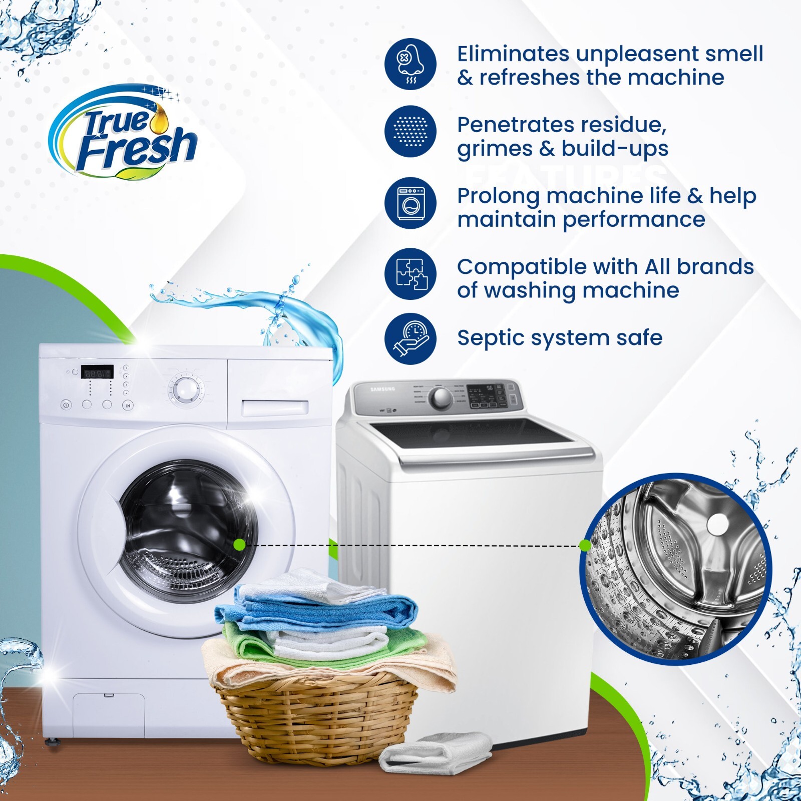 True Fresh Washing Machine Cleaning Tablets – 25 Solid Deep Cleaning Tablets