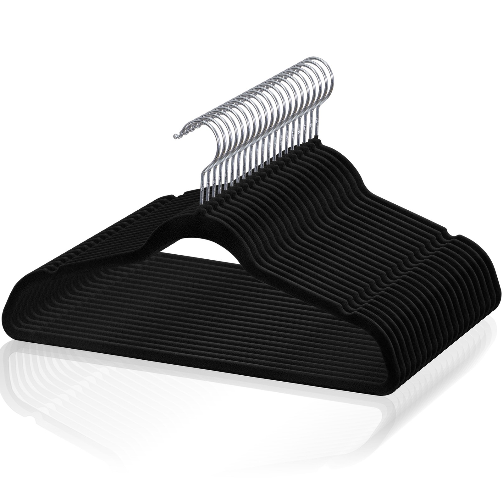 100 Pack Velvet Hangers Flocked Non-Slip Clothes Hangers 360° Swivel Hook Black
