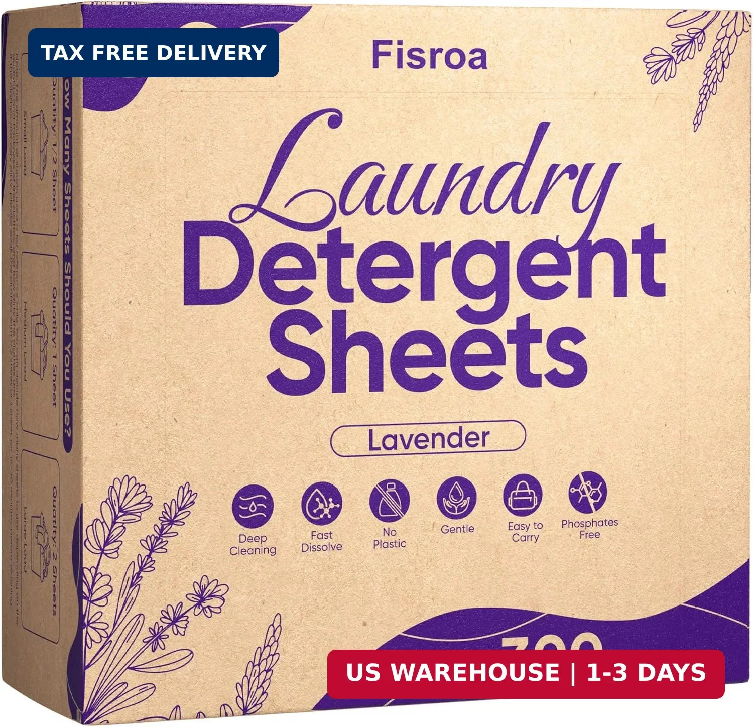 Lavender Laundry Detergent Sheets Travel Eco-friendly 300 Loads Fisroa Clothes W