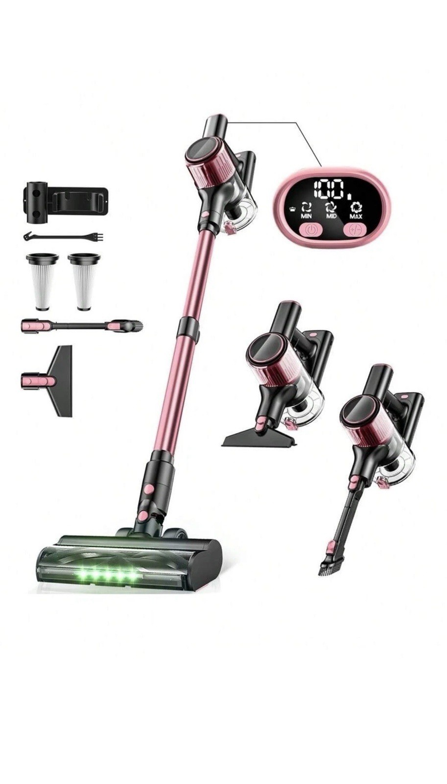 Pink Cordless Stick Vacuum Cleaner 30Kpa 350W, 40min Runtime, Anti-Tangle Brush