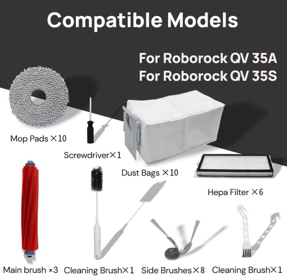 40 Pcs Replacement Accessories Kit Compatible with Roborock QV 35A QV 35S Robot