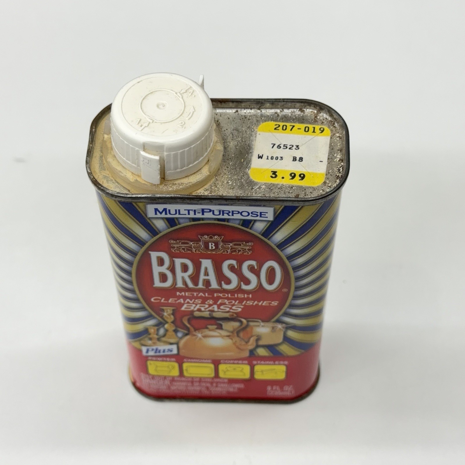 Brasso Metal Polish Original Form 2002 Copper Vintage Metal Can 40% Full Prop