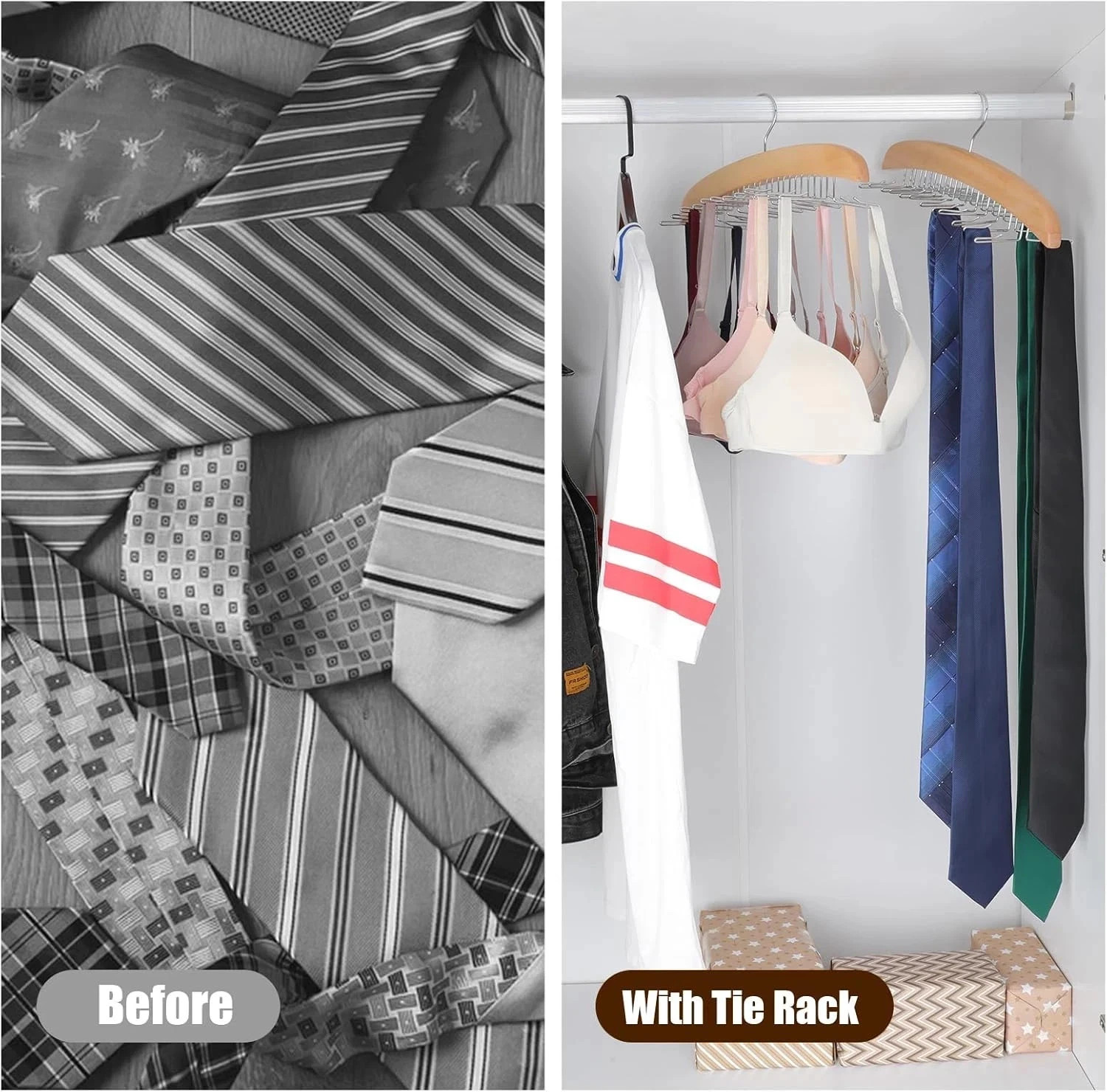 Tie Rack Hanger for Closet,360 Degree Rotating Tie Holder Organizer with 24 Fold