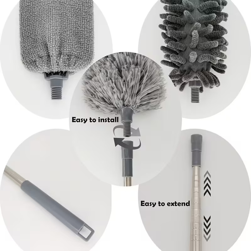 2025 NEW Microfiber Duster for Cleaning Fan, High Ceiling, Blinds, Gray, Silver