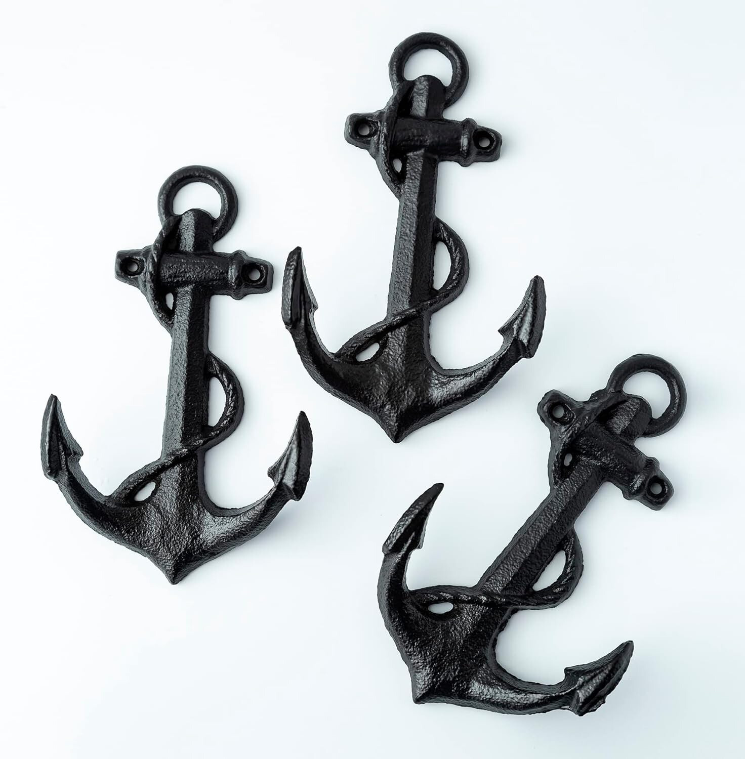 3 Pcs Cast Iron Anchor 6 1/3” Decorative Wall Hooks Vintage Coat Towel Antique