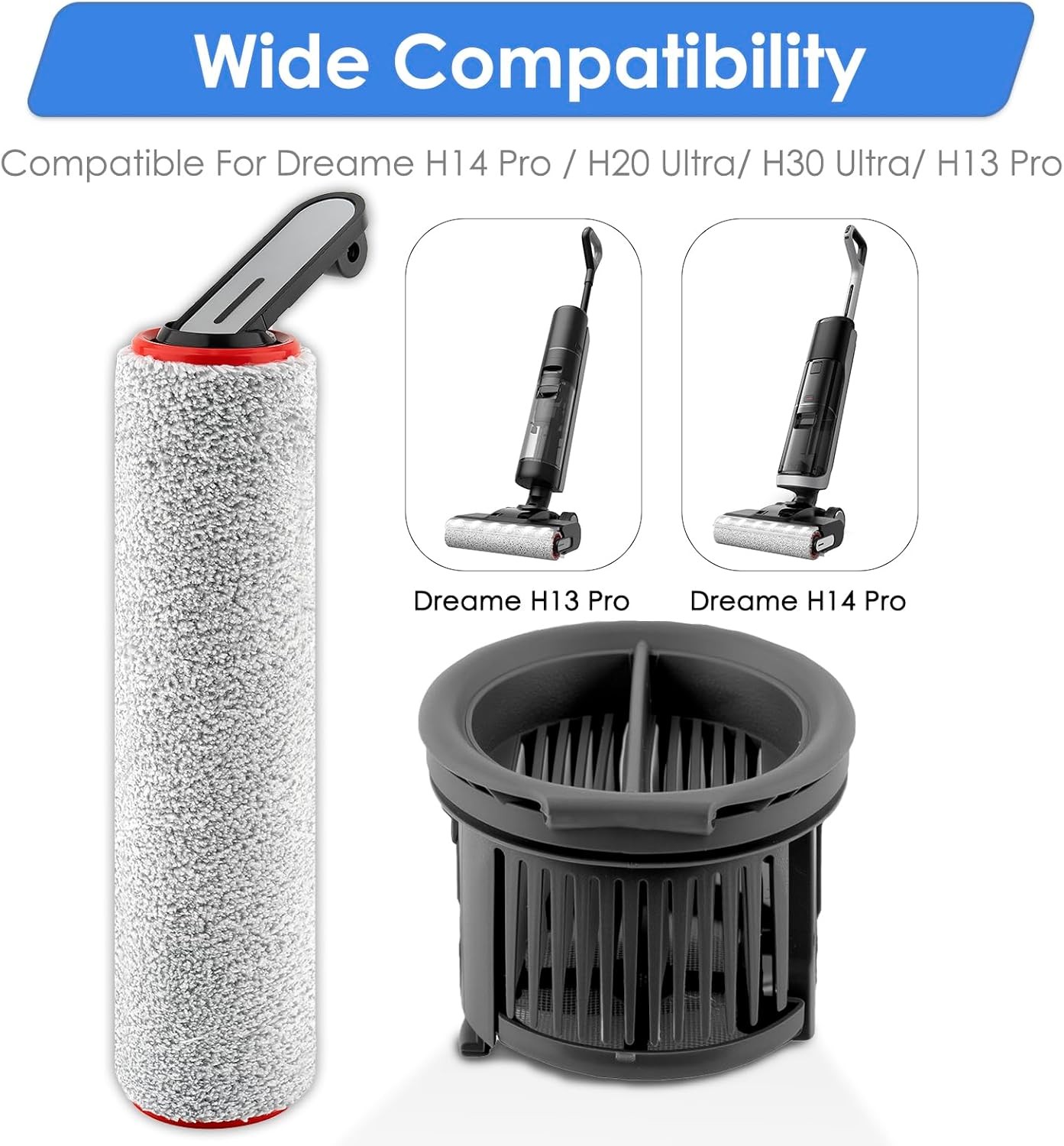 2 Pack H14 Pro Replacement Roller Brushes and HEPA Filters Compatible