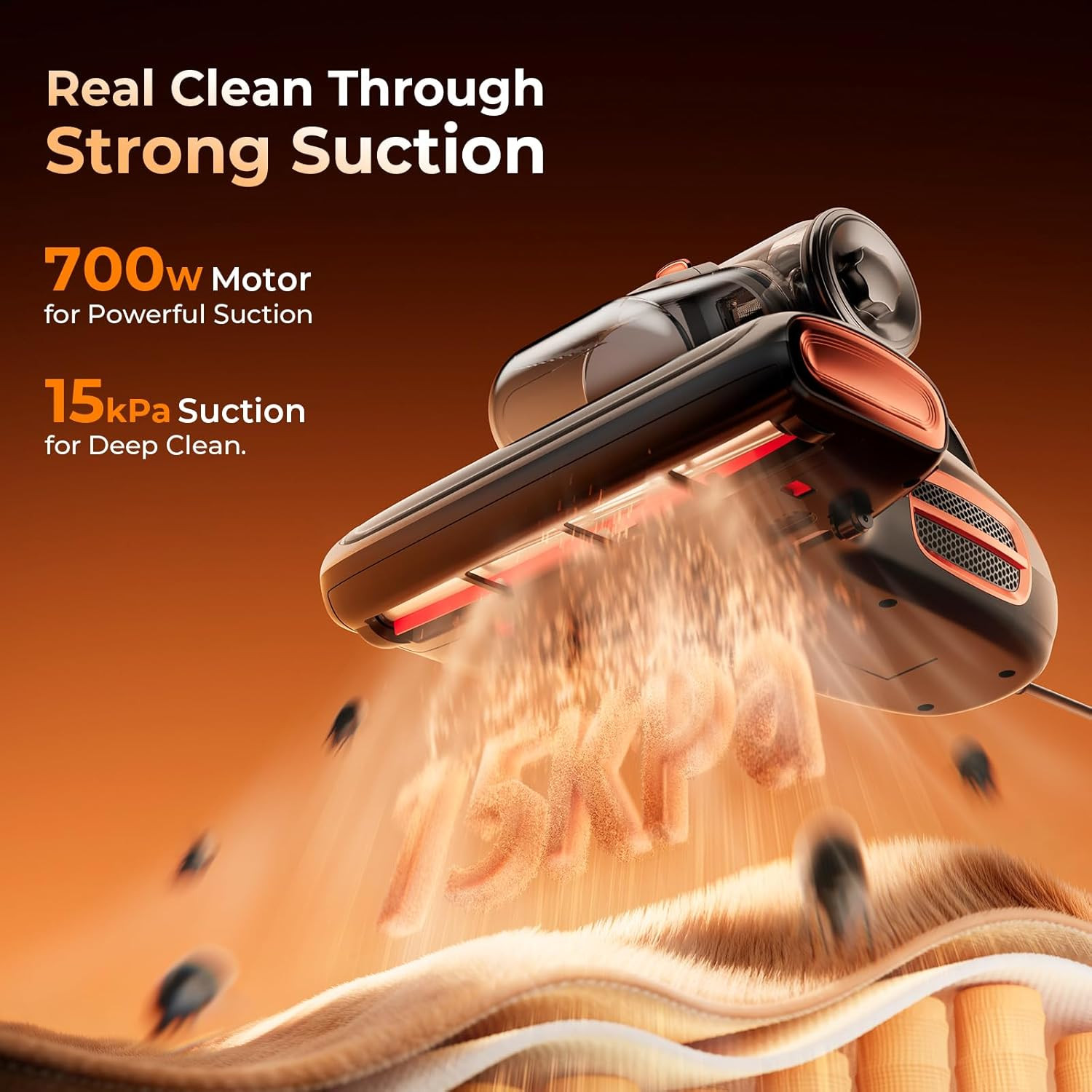 T600 Bed Vacuum Cleaner with UV-C Light, 15Kpa Suction 700W Powerful Double Cup