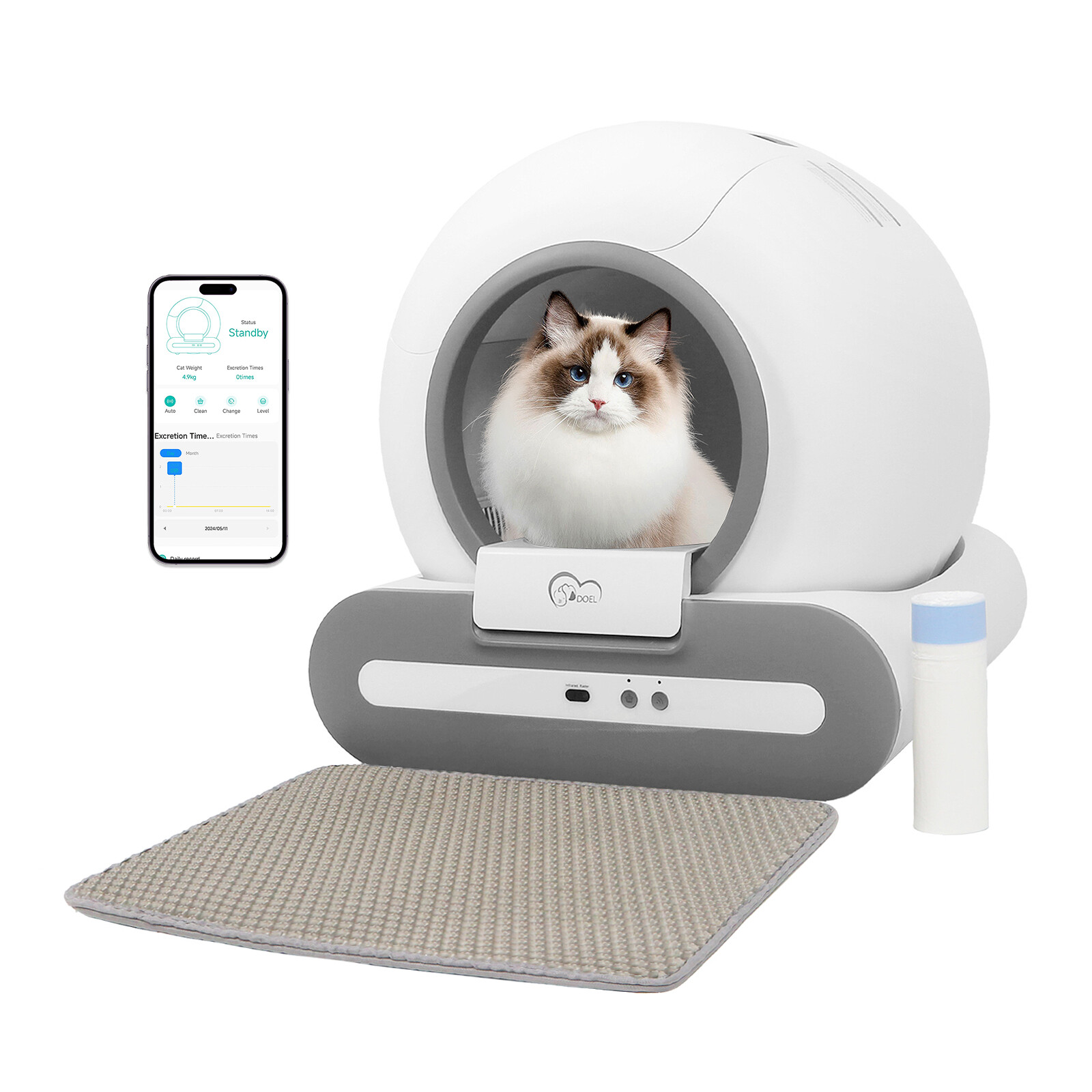 DOEL Self Cleaning Cat Litter Box Automatic 65L APP Control with Cat Litter Mat