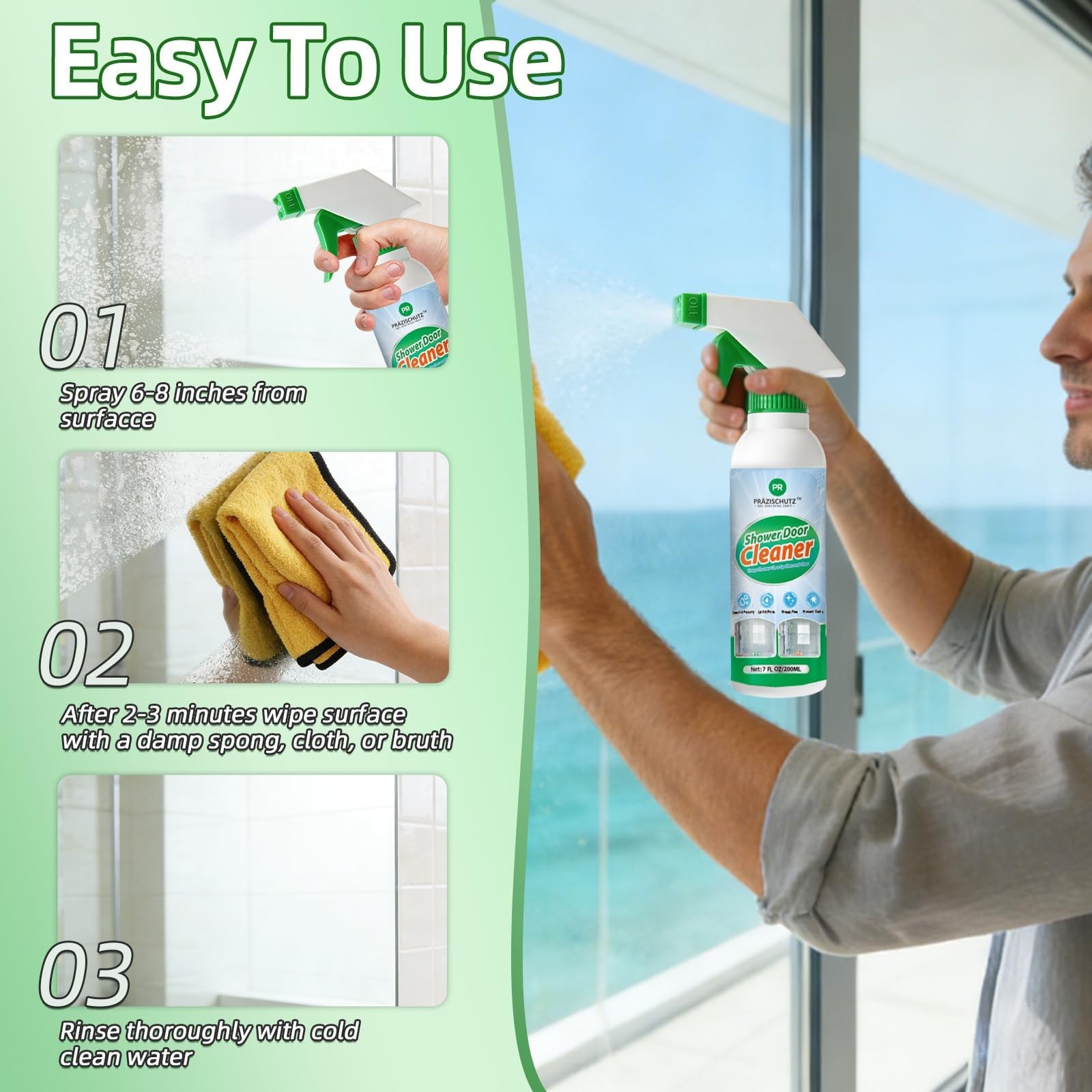 Bathroom Glass Cleaner Spray – Removes Limescale, Soap Scum, and Oil Film, St…